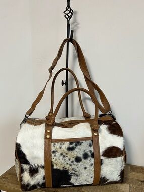 Myra Bag Cowhide Leather Mini Weekender Duffel Bag Western Overnight Boho Duffle